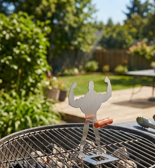 Funny BBQ Strongman Sausage Holder | Stainless Steel Hot Dog Grill Stand